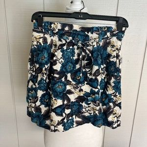 NWT LOFT Blue Floral Paper Bag Waist Skirt with Pockets